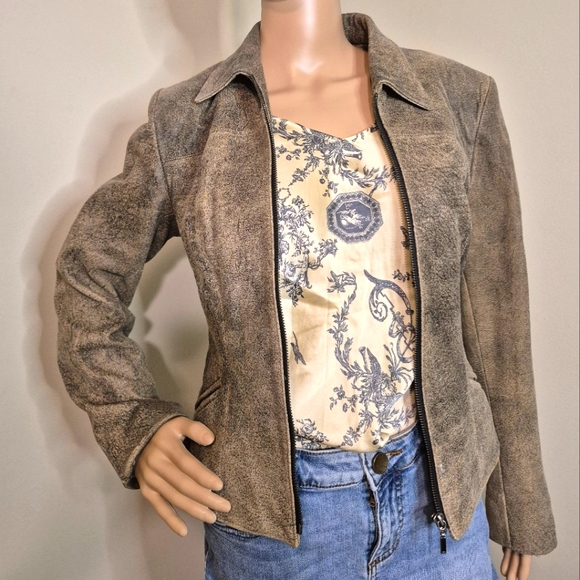 Distressed look Tan Leather Jacket with Map Lining 😍 Cool 😎 Jacket - Picture 5 of 9